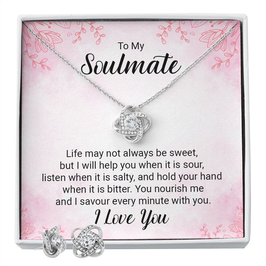 To my soulmate - life may not always be sweet Love Knot Necklace And Earring Set