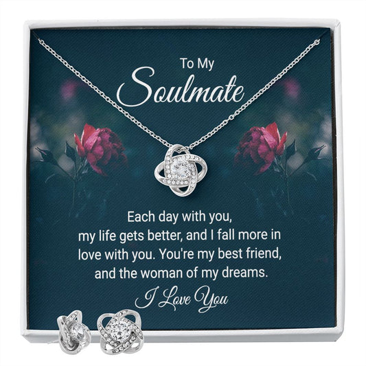 To my soulmate - each day with you Love Knot Necklace And Earring Set