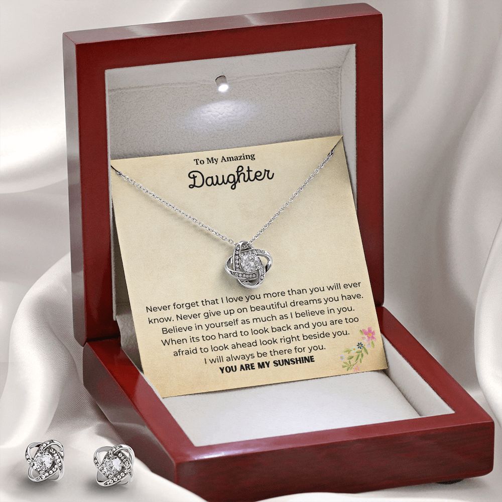 Daughter Gift Love Knot Necklace w/Earring Set