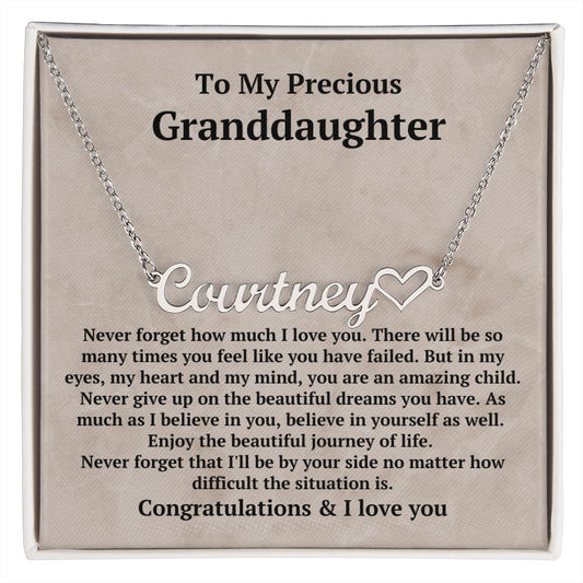 Graduation | Granddaughter | Holiday | Birthday | Personalized Name Necklace + Heart character